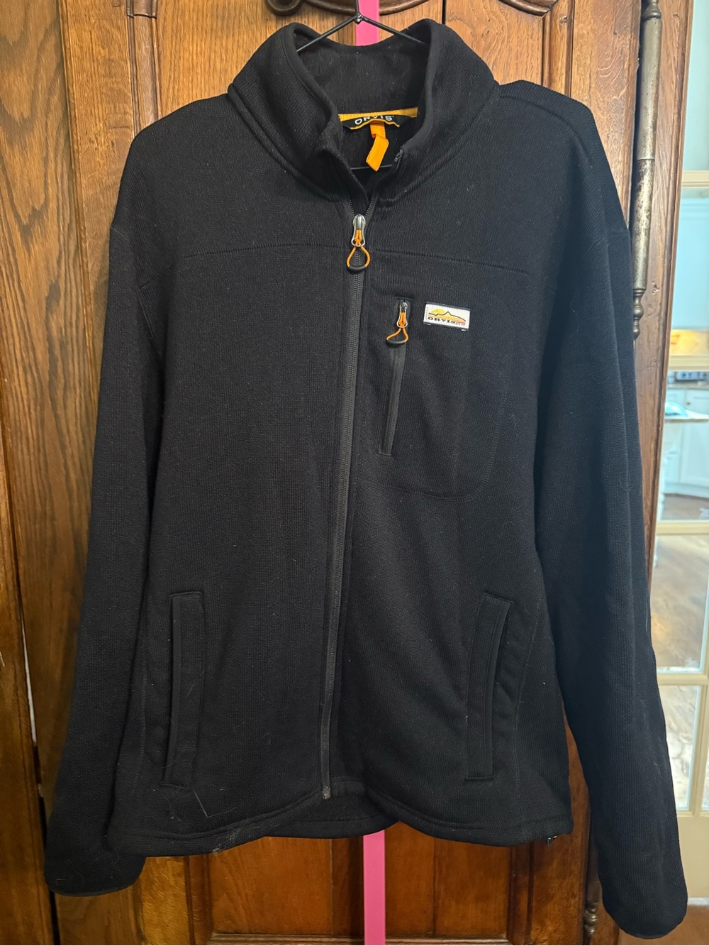 Columbia Black Fleece Jacket with Orange Zip Accents